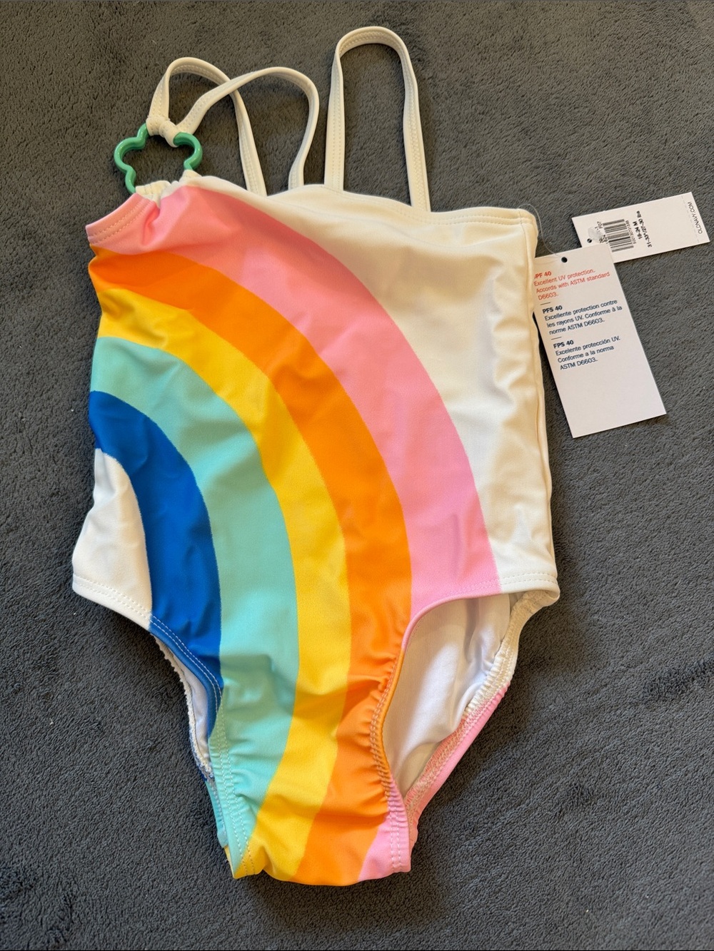 Old Navy White Kids One-Piece Swimsuit with Rainbow Stripes